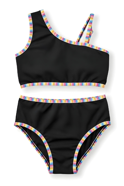 Kız Çocuk Mayo Takımı-Ayarlanabilir Askılı Kollu ve Renk Biyeli 8-12 Yaş 12617B