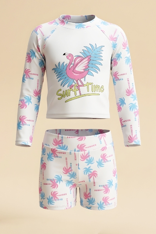 Kız Çocuk Mayo Takımı-Uzun Kollu ve Slip Şortlu 2-8 Yaş 12623B