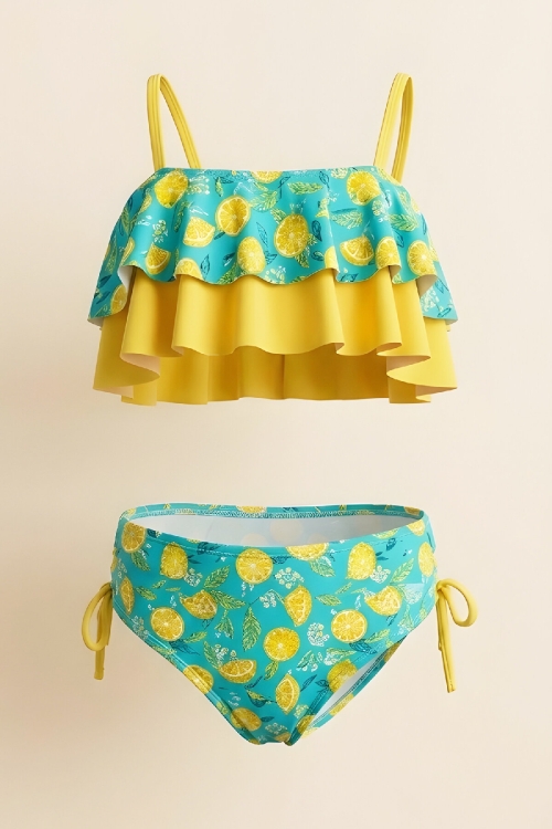 Kız Çocuk Mayo Takımı-Volanlı+Ayarlanabilir Askılı Kollu 8-12 Yaş 12621B