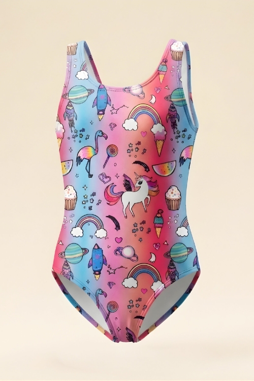 Kız Çocuk Mayokini - Görsel Desenli-2-6 Yaş 12616N