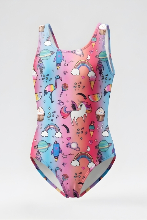 Kız Çocuk Mayokini - Görsel Desenli-2-6 Yaş 12616N