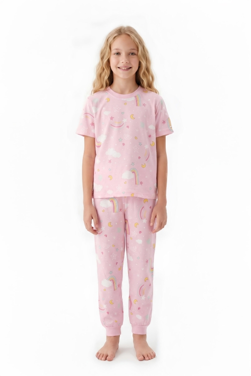 Kız Çocuk Pijama Takımı %100 Pamuk 3-13 Yaş 12714IS