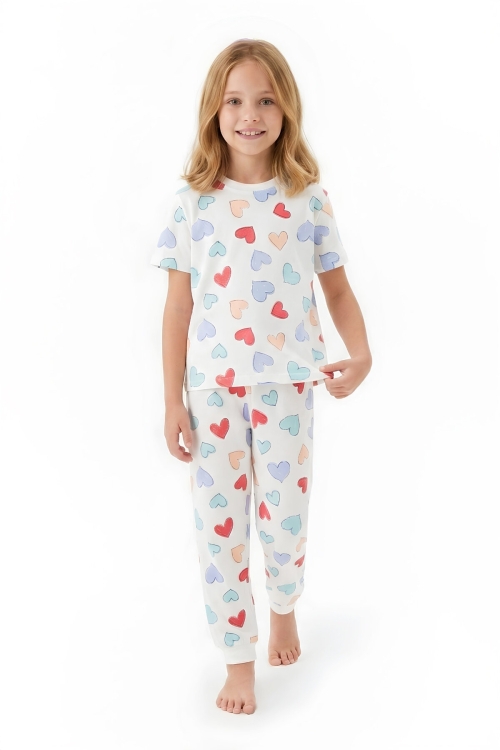 Kız Çocuk Pijama Takımı %100 Pamuk 3-13 Yaş 12714IS