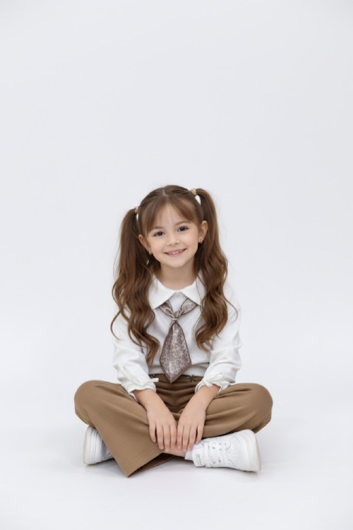 Kız Çocuk Saten Fular Detaylı Alt-Üst Takım 4-14 Yaş 12518HC