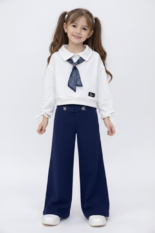 Kız Çocuk Saten Fular Detaylı Alt-Üst Takım 4-14 Yaş 12518HC