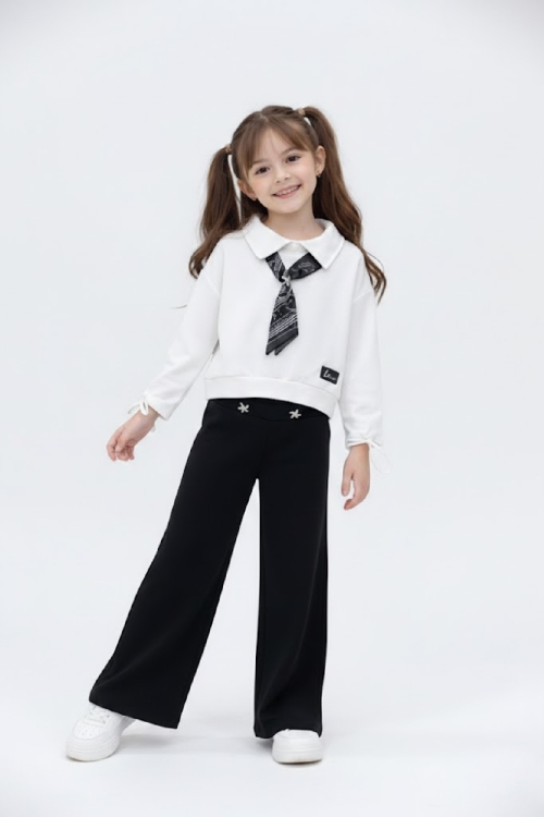 Kız Çocuk Saten Fular Detaylı Alt-Üst Takım 4-14 Yaş 12518HC