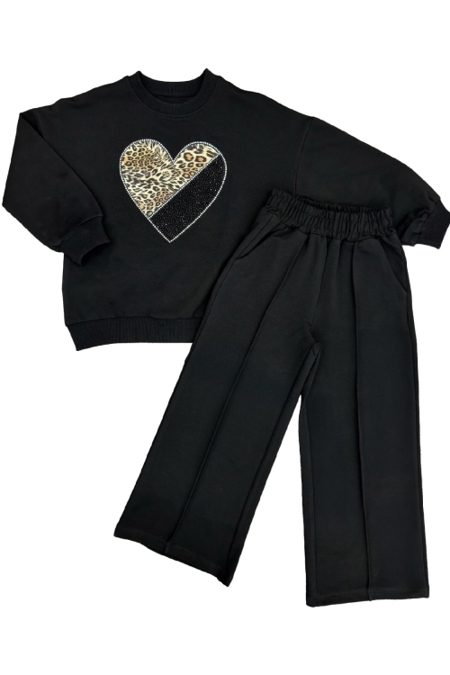 Kız Çocuk Taş İşlemeli Flexi Baskılı 2 İplik Alt-Üst Takım-5-12 Yaş 12464