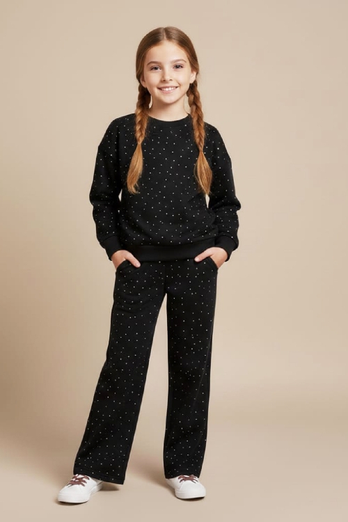 Kız Çocuk Taş Süslemeli-2 İplik- Alt-Üst Takım-3/5 Yaş 12451