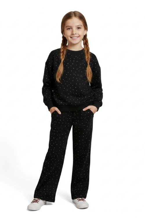 Kız Çocuk Taş Süslemeli-2 İplik- Alt-Üst Takım-3/5 Yaş 12451