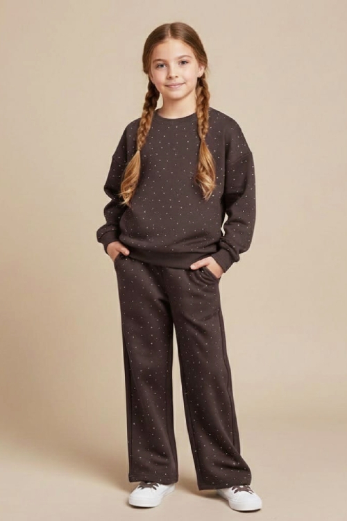 Kız Çocuk Taş Süslemeli 2 İplik Alt-Üst Takım 4-12 Yaş 12514