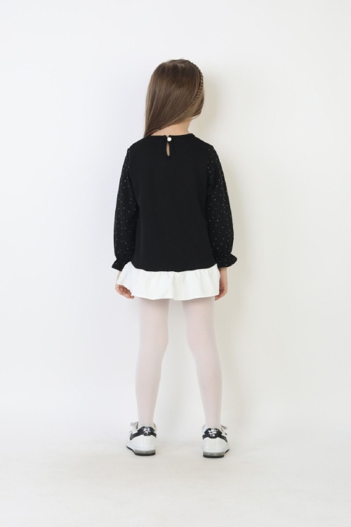 Kız Çocuk Tunik Tarz Elbise Taş Süslemeli ve Fiyonklu  4-9 Yaş 12510