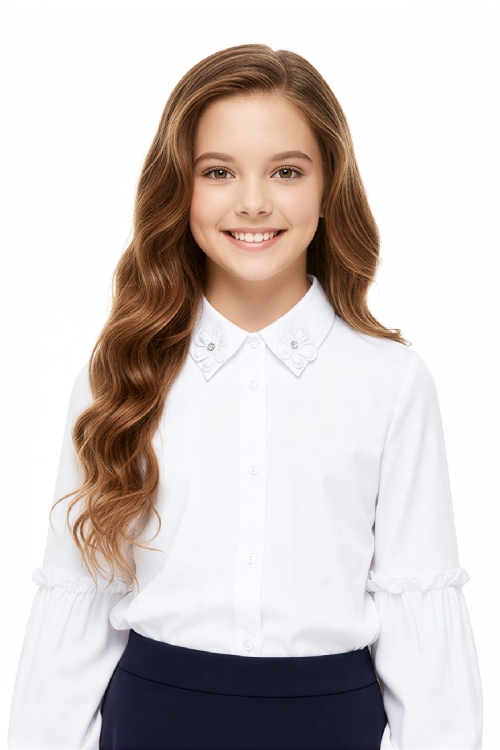 Kız Çocuk Yaka ve Kol Süsleme Detaylı Gömlek Yaş 12532