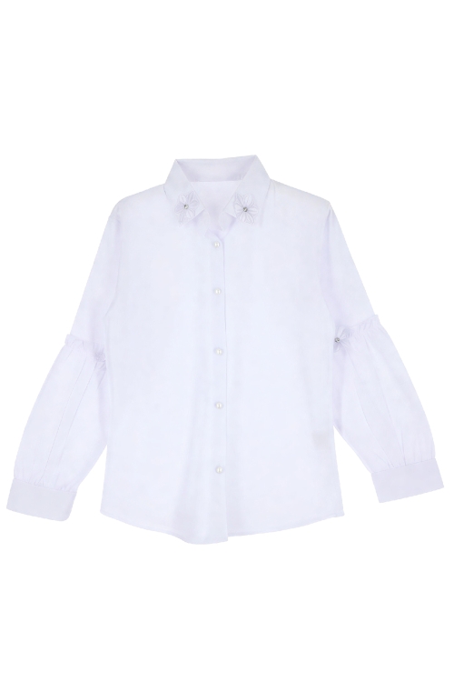 Kız Çocuk Yaka ve Kol Süsleme Detaylı Gömlek Yaş 12532