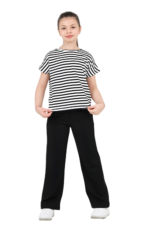 Kız Çocuk Yatay Çizgi Desenli Alt-Üst Takım 5-9 Yaş 12574
