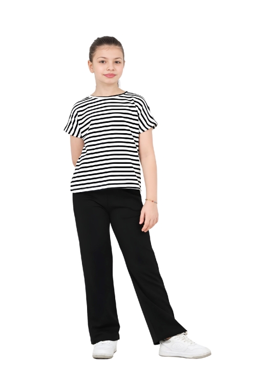 Kız Çocuk Yatay Çizgi Desenli Alt-Üst Takım 5-9 Yaş 12574