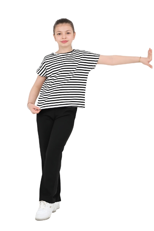 Kız Çocuk Yatay Çizgi Desenli Alt-Üst Takım 5-9 Yaş 12574