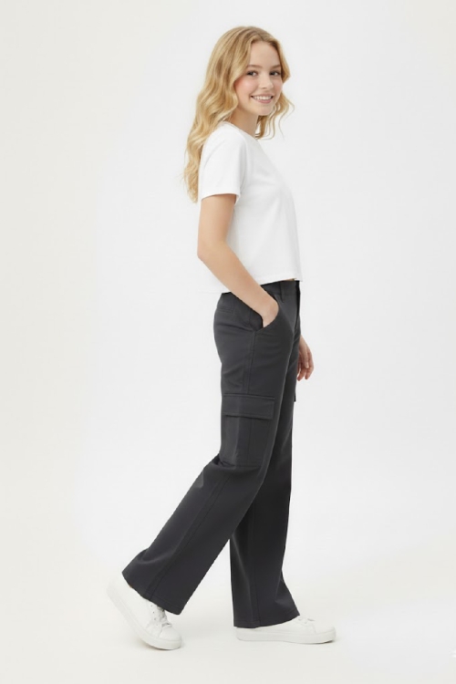 Kız Çocuk Yüksek Bel-Kargo Cepli-Geniş Paçalı Pantolon 12-16 Yaş 12523