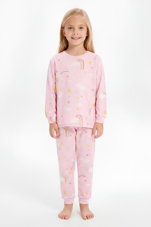 %100 Pamuk ve Baskılı Kız Çocuk Pijama Takımı 3-8 Yaş 12740IS