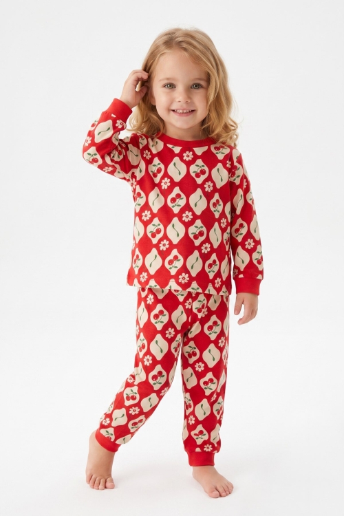 %100 Pamuk ve Baskılı Kız Çocuk Pijama Takımı 9-36 Ay 12741IS