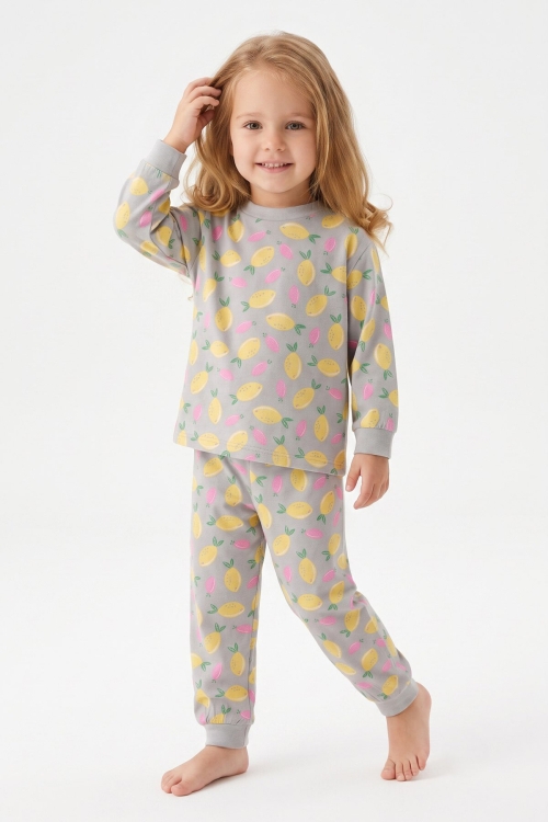 %100 Pamuk ve Baskılı Kız Çocuk Pijama Takımı 9-36 Ay 12741IS