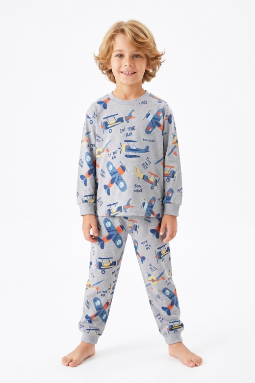 Erkek Çocuk %100 Pamuk Pijama Takımı 3-8 Yaş 12736IS
