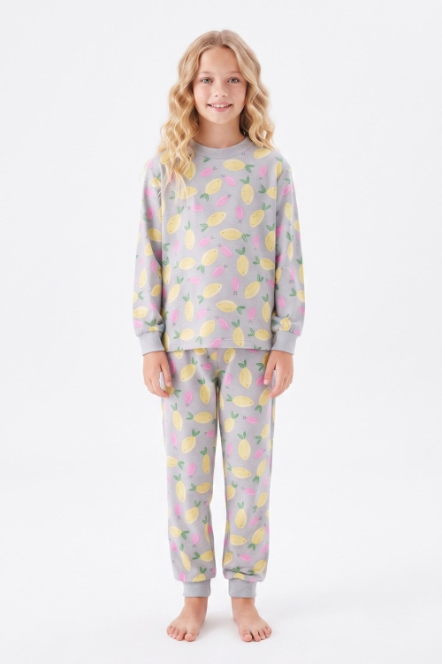Kız Çocuk %100 Pamuk ve Baskılı Pijama Takımı 3-13 Yaş 12738IS