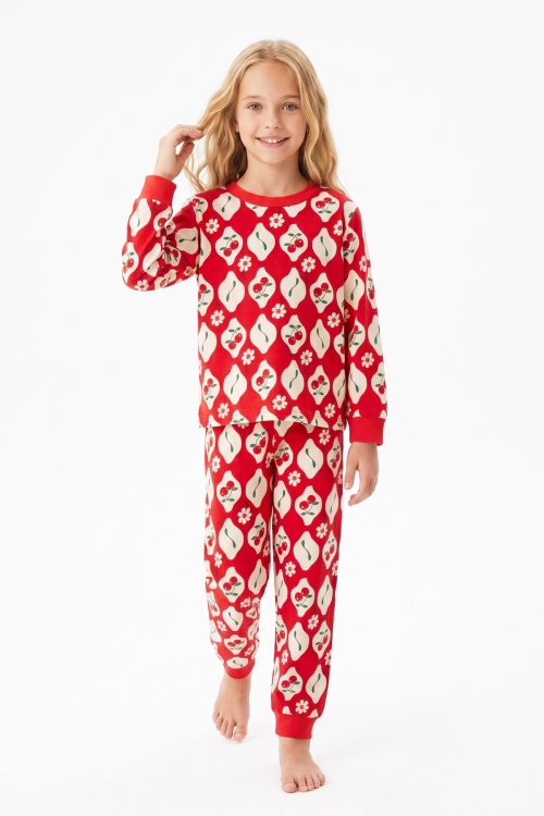 Kız Çocuk %100 Pamuk ve Baskılı Pijama Takımı 3-13 Yaş 12738IS