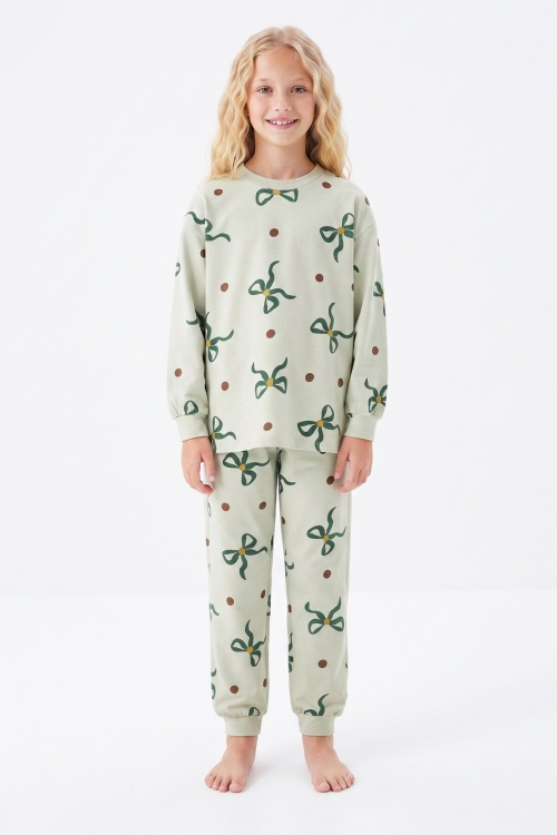Kız Çocuk %100 Pamuk ve Baskılı Pijama Takımı 3-13 Yaş 12738IS