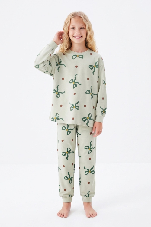 Kız Çocuk %100 Pamuk ve Baskılı Pijama Takımı 3-13 Yaş 12738IS