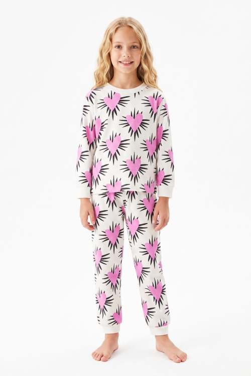 Kız Çocuk %100 Pamuk ve Baskılı Pijama Takımı 3-13 Yaş 12738IS