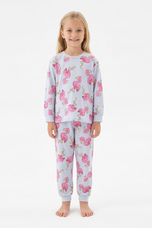 Kız Çocuk %100 Pamuk ve Filamingo Desenli Pijama Takımı 3-8 Yaş 12744IS