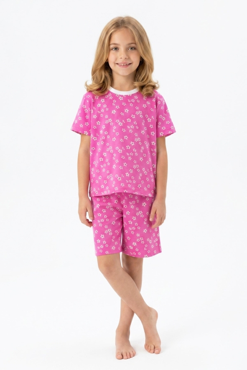 Kız Çocuk %100 Pamuk ve Şortlu Pijama Takımı 3-8 Yaş 12747IS