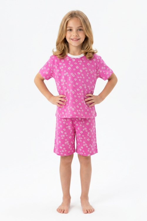 Kız Çocuk %100 Pamuk ve Şortlu Pijama Takımı 3-8 Yaş 12747IS