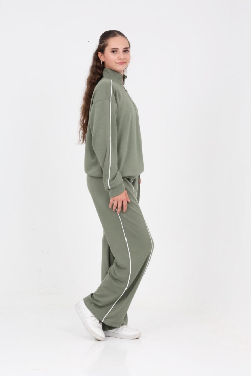 Kız Çocuk Yarım Fermuarlı+Double Face Kumaş Alt-Üst Takım 6-15 Yaş 12761BLT