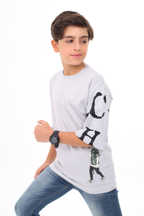Erkek Çocuk Kol Yazı Baskılı T-Shirt 9-14 Yaş Lx7067