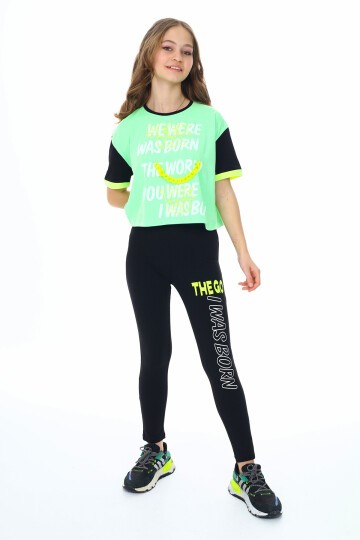 Kız Çocuk Taytlı-Crop-Bloklu-Alt-Üst Takım 9-14 Yaş 8006