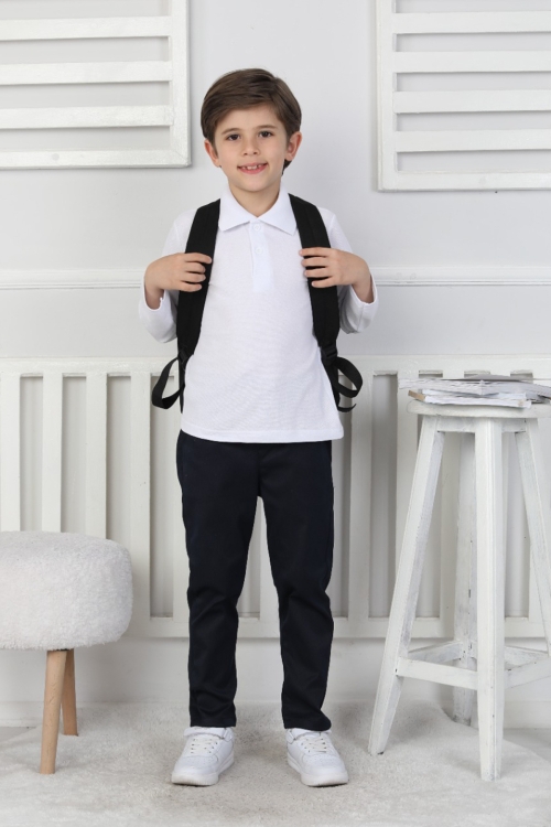Erkek Çocuk %100 Pamuk Beli Lastikli ve Kordonlu Okul Pantolonu 12270