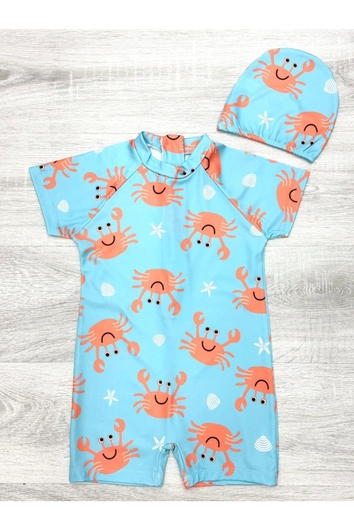 Erkek Çocuk Boneli Mayo Takımı (Tulum Mayo+Bone) 2-8 Yaş 12219