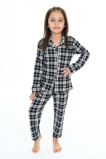 Kız Çocuk Ekose Pijama Takımı 3-16 Yaş 12156