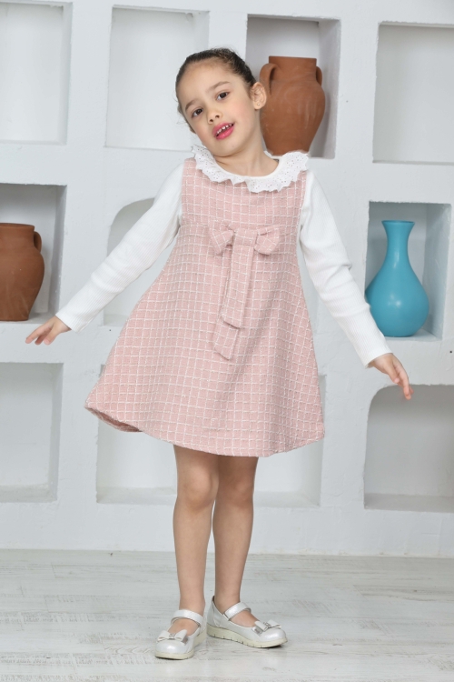 Kız Çocuk Şanel Kumaş 2li Elbise (Elbise+Bady Bluz)12174