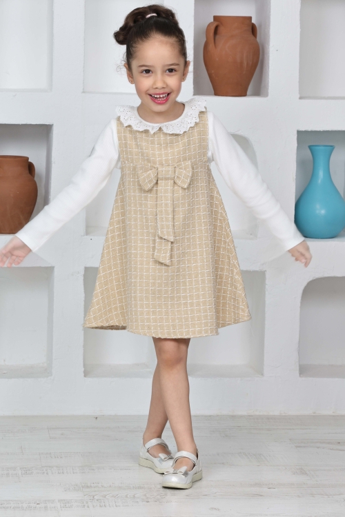 Kız Çocuk Şanel Kumaş 2li Elbise (Elbise+Bady Bluz)12174