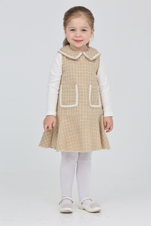 Kız Çocuk Şanel Kumaş Cepli  2li Elbise (Elbise+Bady Bluz)12175