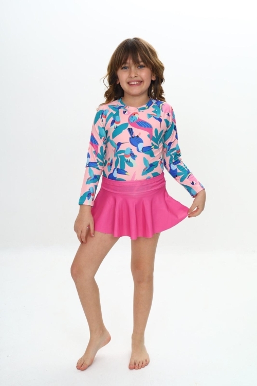 Kız Çocuk Şort Etekli Uzun Kollu Mayo Takımı 3-10 Yaş 12228