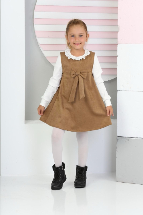 Kız Çocuk Süet Kumaş 2li Elbise (Elbise+Bady Bluz)12177