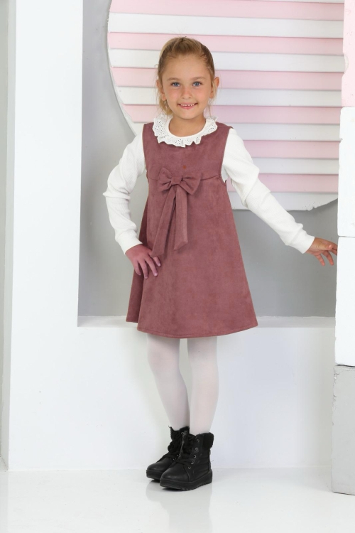 Kız Çocuk Süet Kumaş 2li Elbise (Elbise+Bady Bluz)12177