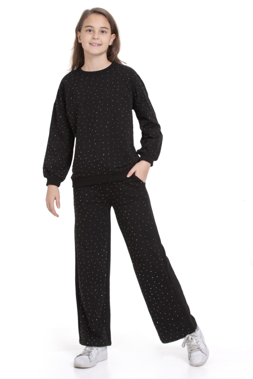 Kız Çocuk Taş Süslemeli Alt-Üst Takım-3 İplik 4-12 Yaş 12370