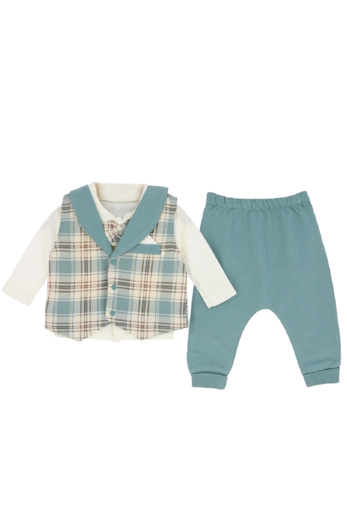Erkek Bebek %100 Pamuk Kumaş 3lü Takım - 0-9 Ay 12479