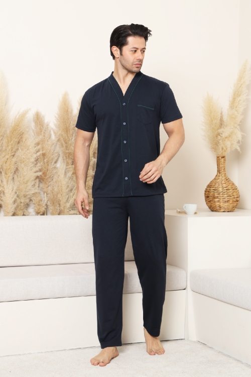 Erkek Boydan Düğmeli %100 Pamuklu Pijama Takımı 12385