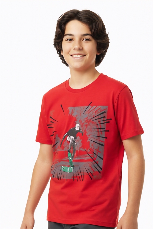 Erkek Çocuk %100 Pamuk T-Shirt-KayKay Baskılı-12-16 Yaş 12526