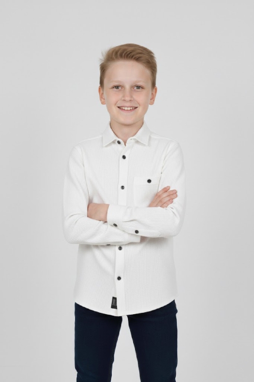 Erkek Çocuk %100 Waffle Pamuk Gömlek 3-12 Yaş 12521HC